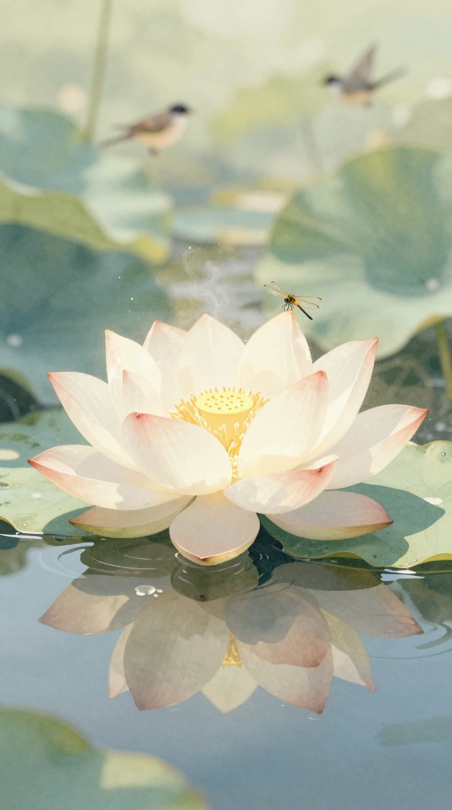 Lotus serein flottant sur un ruisseau calme en aquarelle