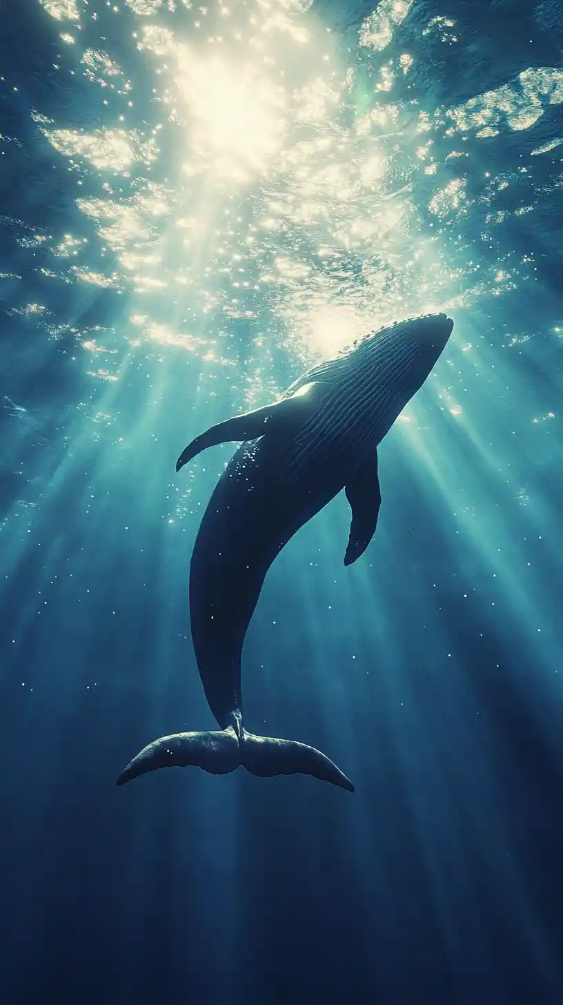 Transparent whale silhouette revealing a shimmering underwater world
