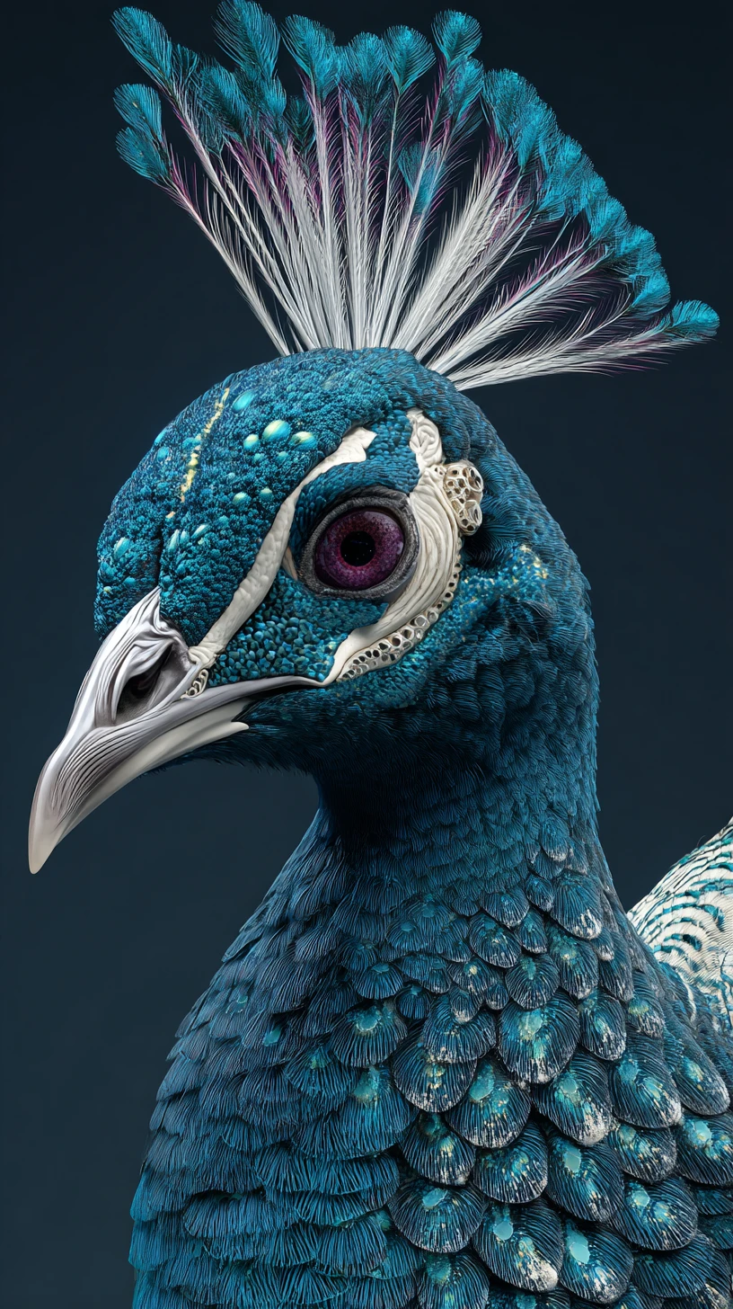 Perfil majestoso de pavão em estilo fantasia 3D com joias