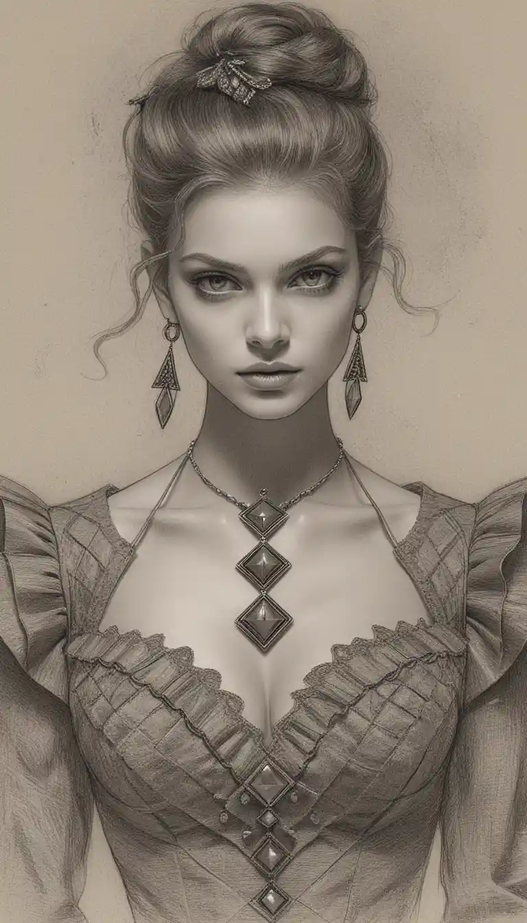 Elegante donna aristocratica in oscuro ritratto fantasy vittoriano