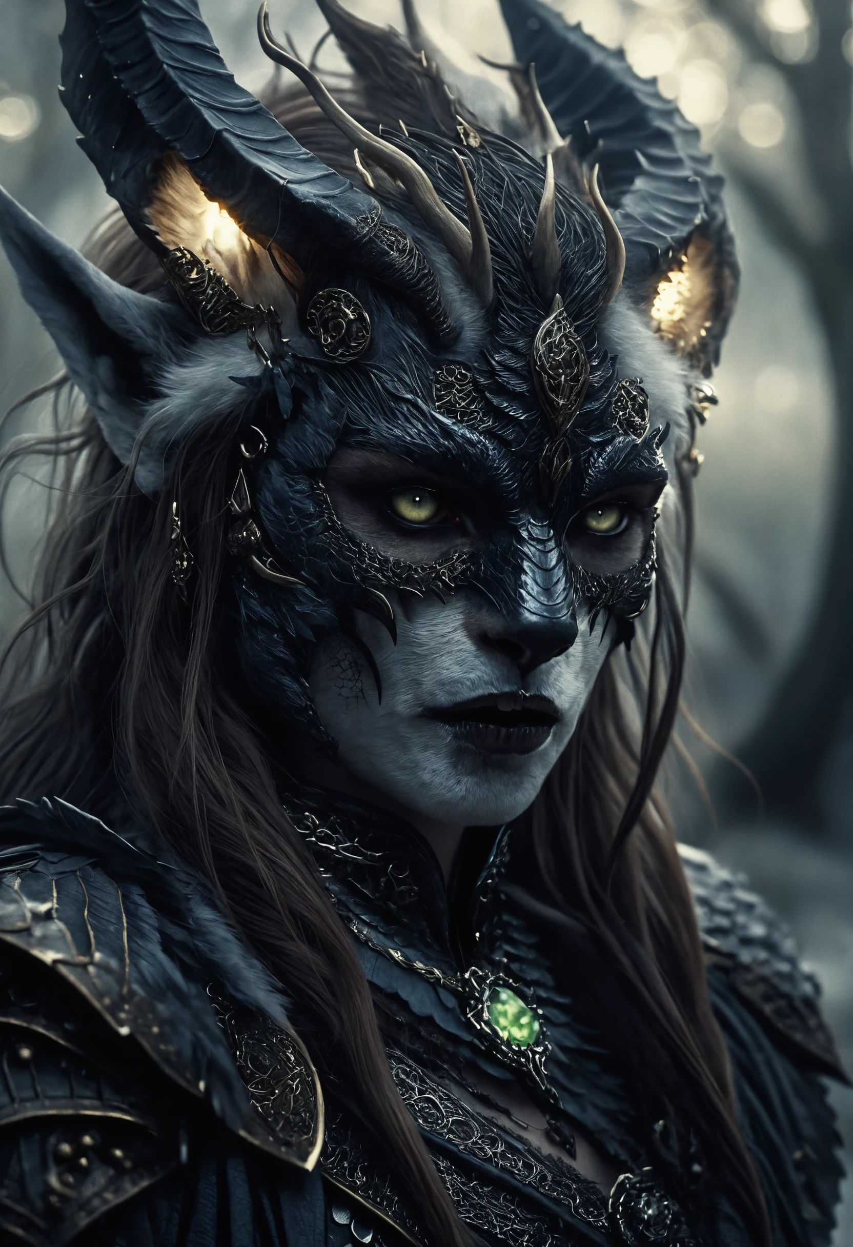 Winged wolf dragon chimera rearing in moonlit shadows