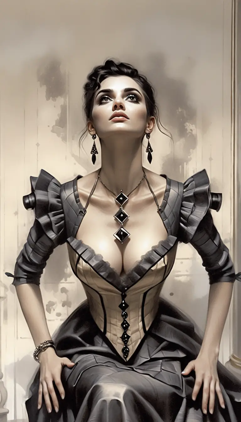 Mulher aristocrática elegante em retrato de fantasia monocromático