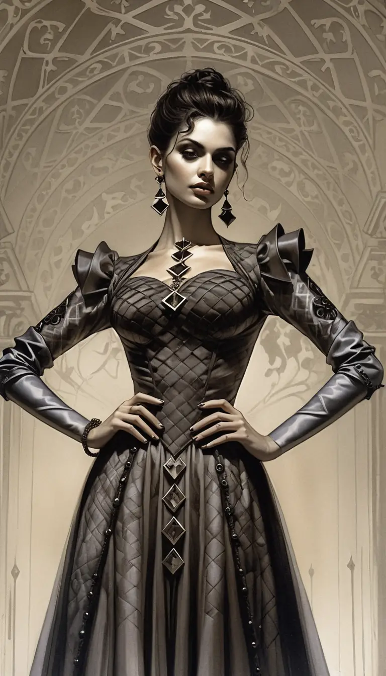 Elegante mulher aristocrática em retrato sombrio de fantasia vitoriana