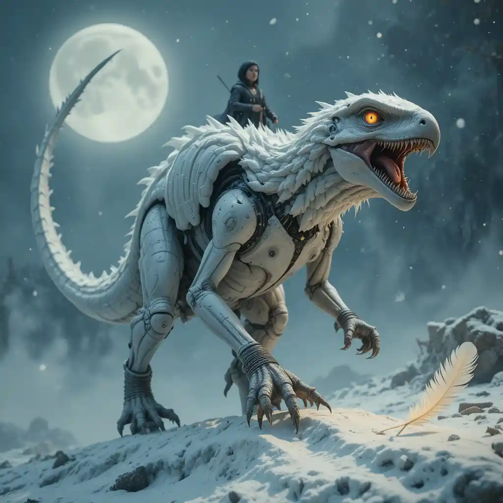 Winziger Kriegsherr reitet ein monströses Adler-Dinosaurier-Hybridwesen