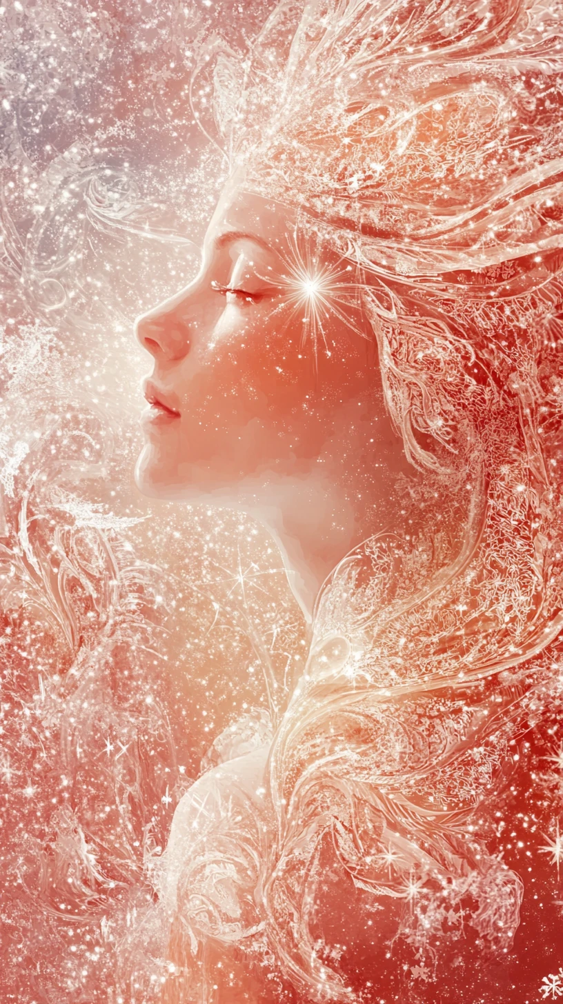 Ethereal rose spirit glowing on a snowy valentine night