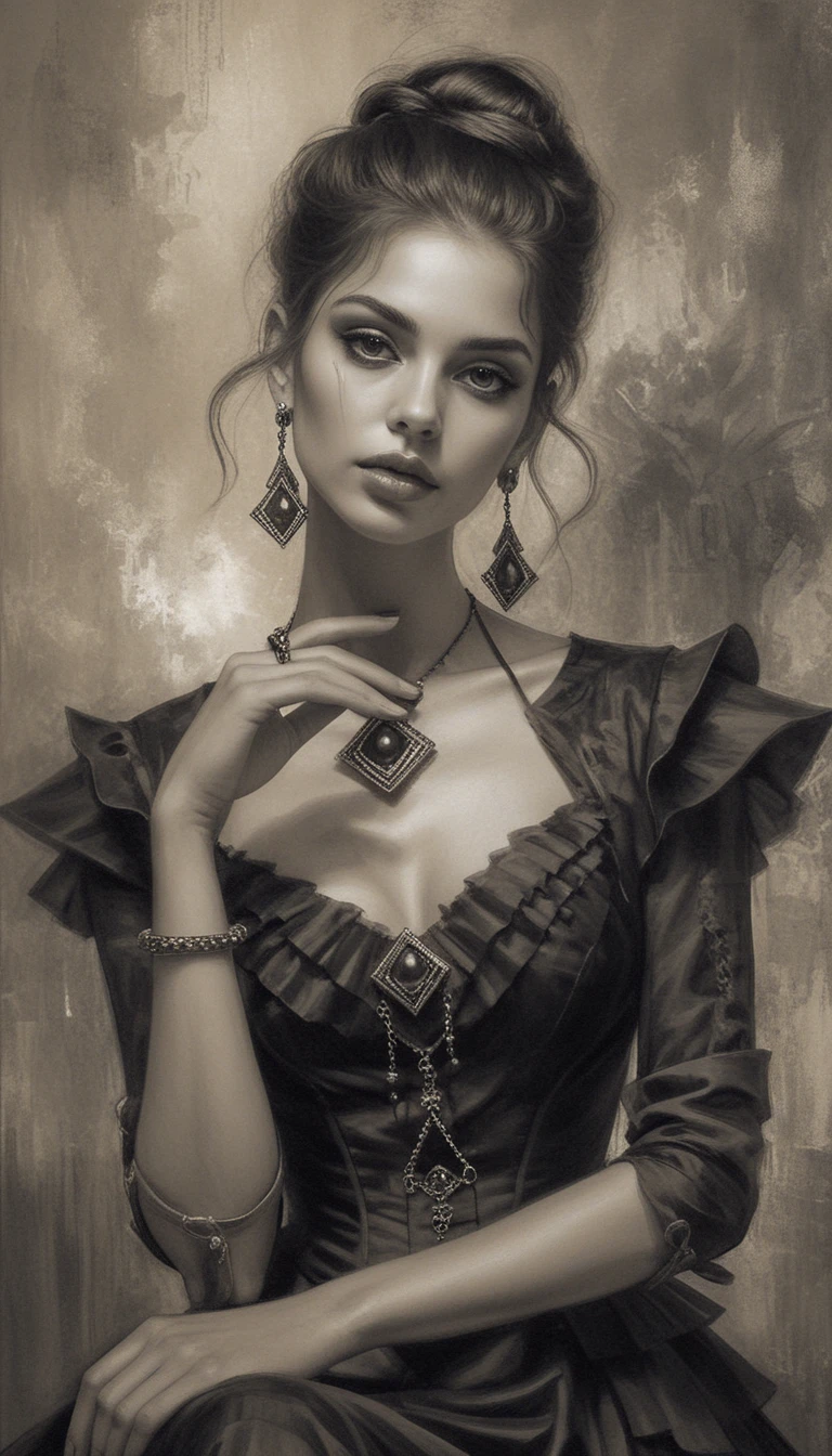 Elegant aristocratic woman in monochrome fantasy portrait