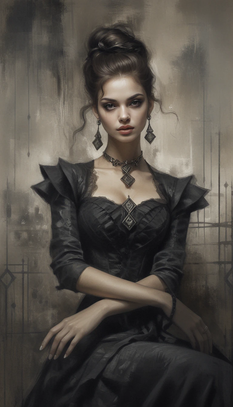 Monochrome fantasy portrait of an aristocratic woman