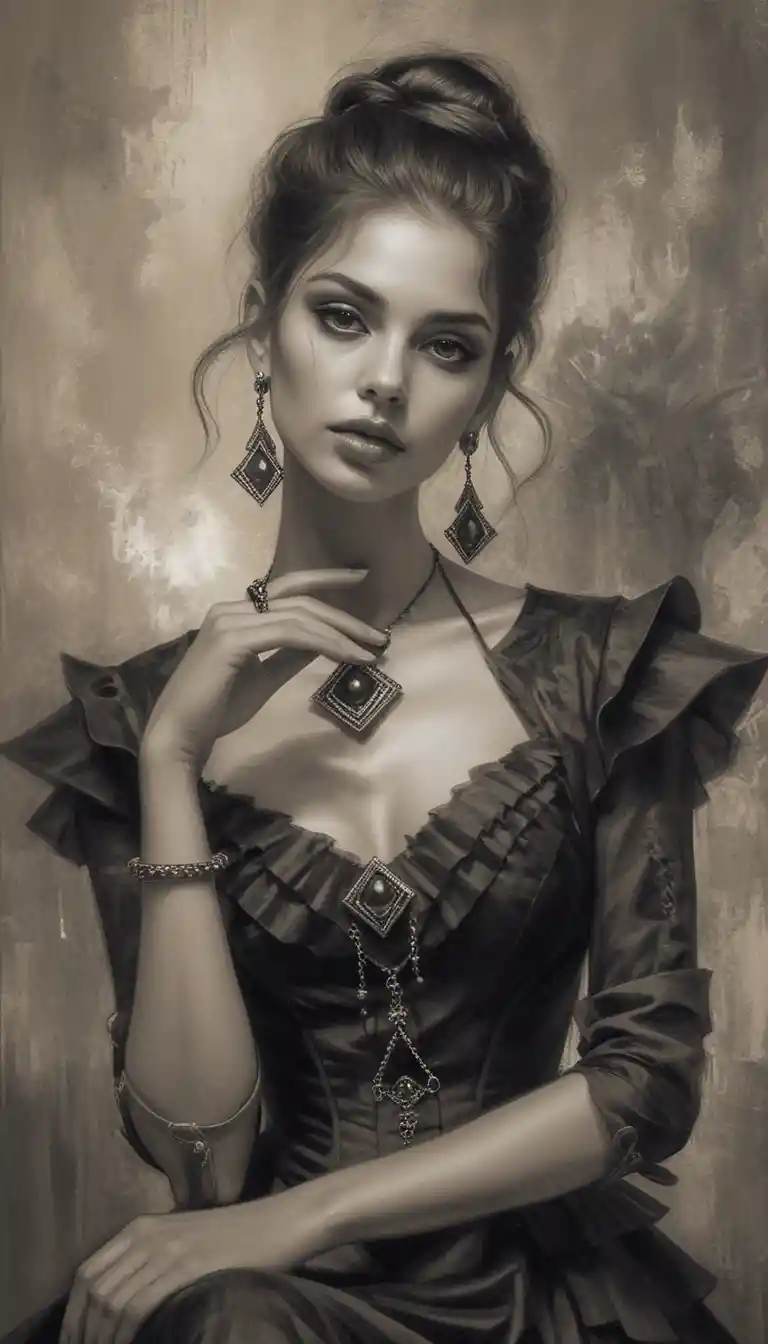 Elegant aristocratic woman in monochrome fantasy portrait