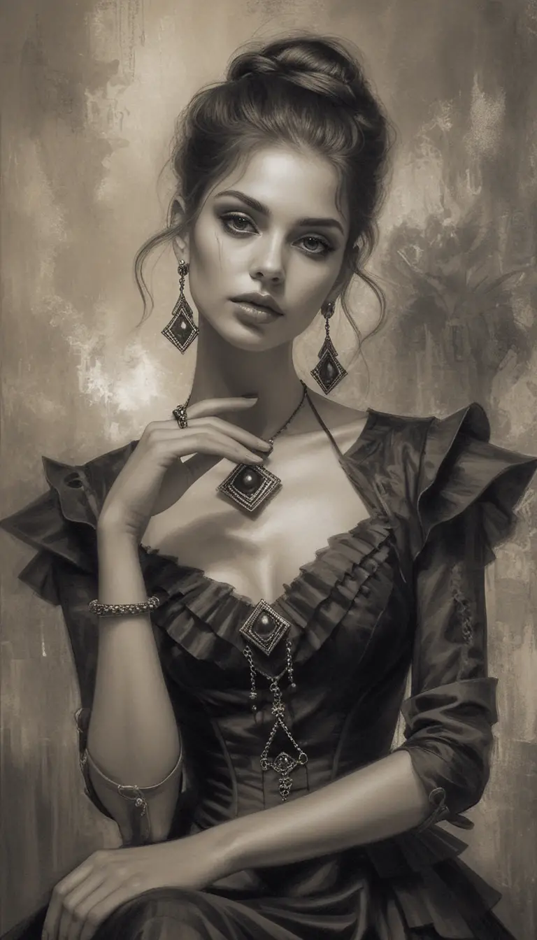 Elegant aristocratic woman in monochrome fantasy portrait