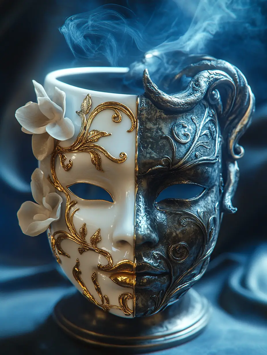 Masque de carnaval bicolore en forme de petite tasse à café