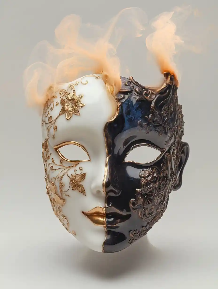 Maschera di carnevale surreale bicolore a forma di tazza da caffè
