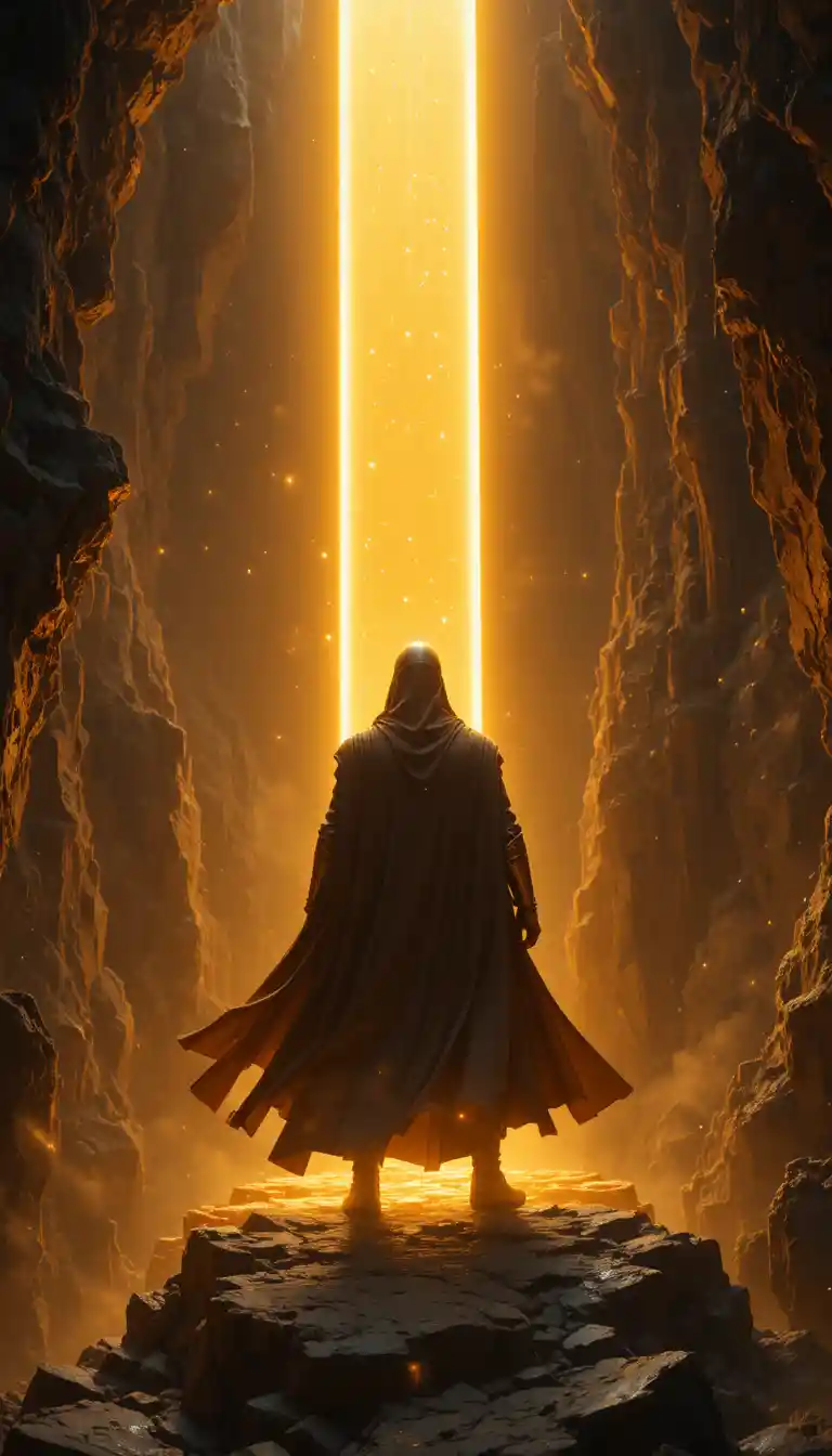 Sci fi knight casting a glowing bridge of light