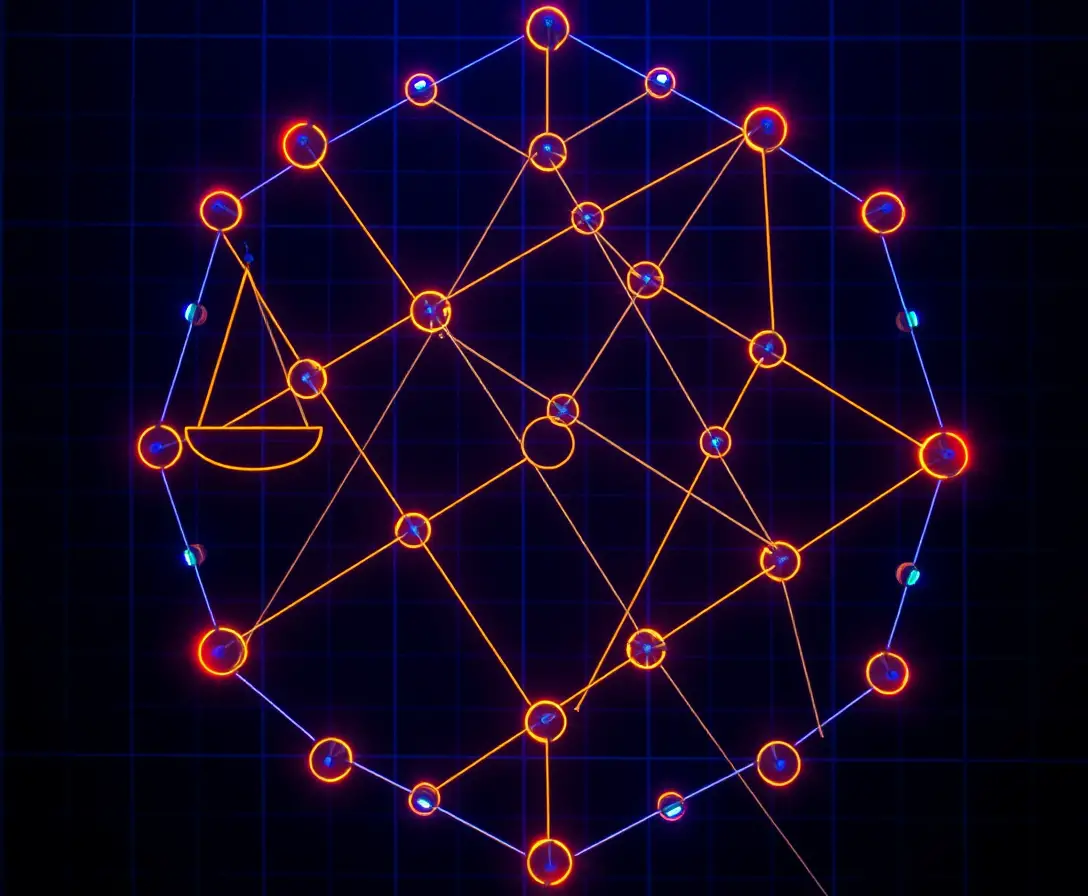 Abstract geometric network of legal statutes in blue light