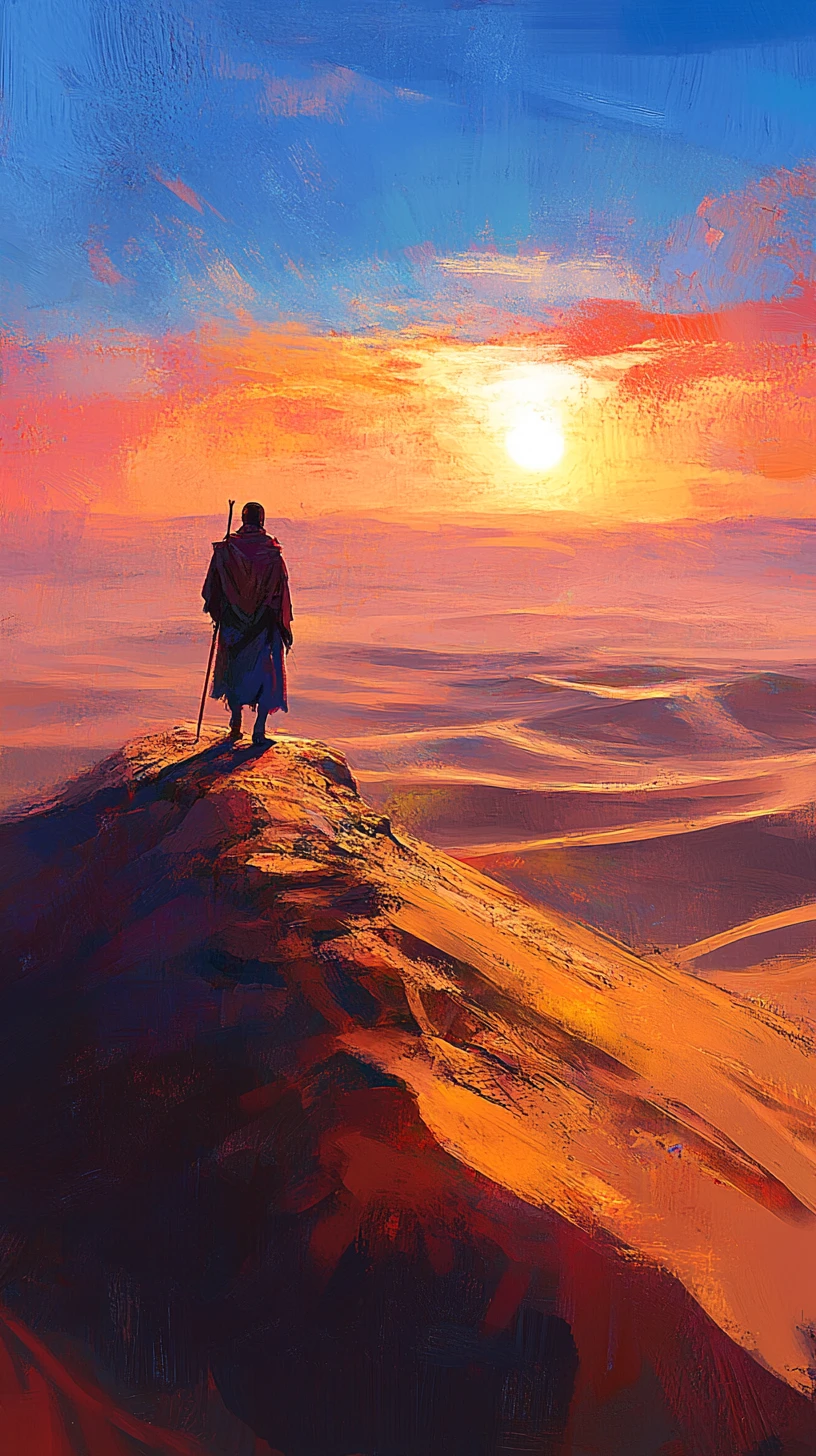 Cavaliere tuareg su un cammello che attraversa le dune del Sahara al tramonto