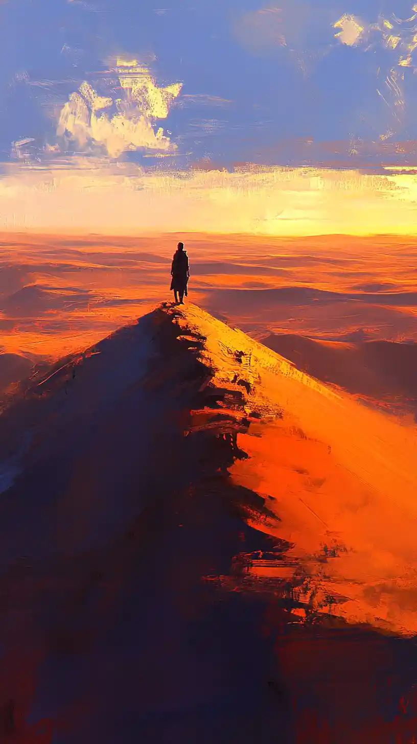 Cavaliere tuareg su un cammello al tramonto tra le vaste dune del Sahara