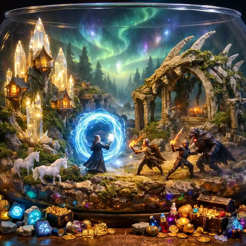 Diorama Fantasy Miniature avec Flèches Elfes et Temples d’Os
