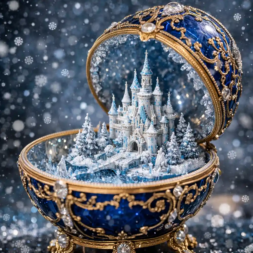 ミニチュアの雪の城が入ったファベルジェ風エッグ