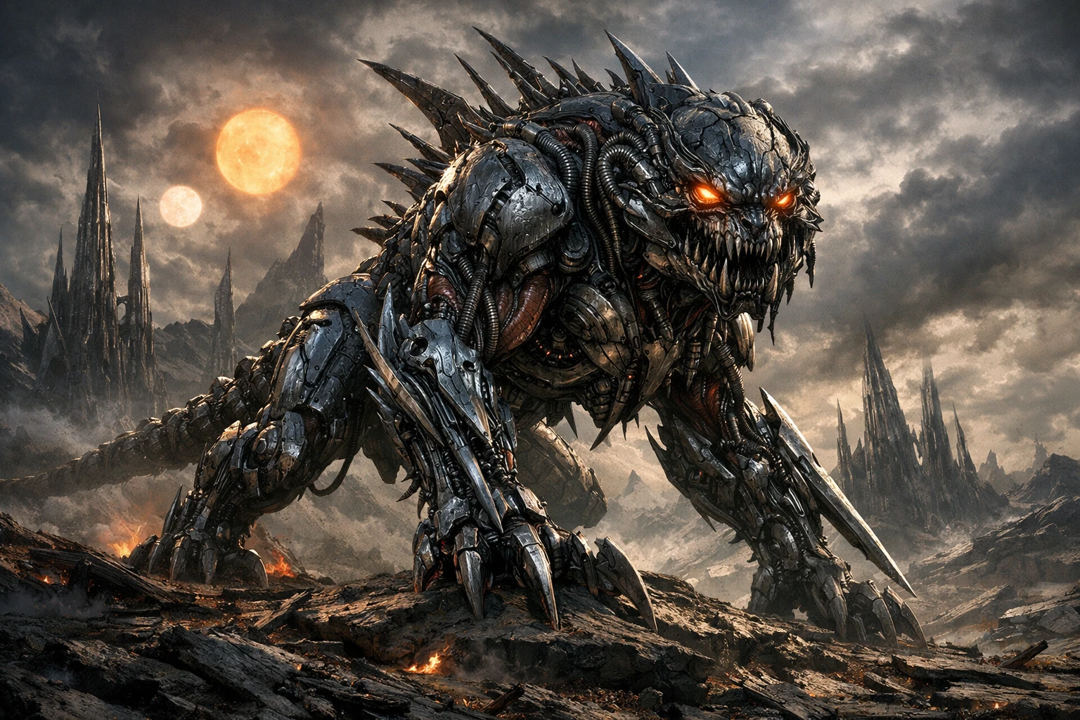 Colossal besta biomecânica em um mundo alienígena devastado