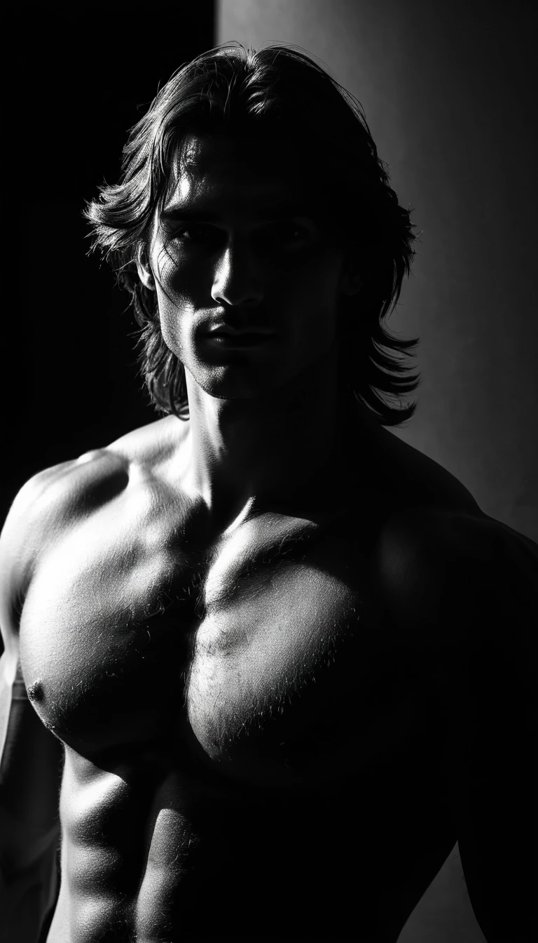 Seductive portrait of a fit European man in selfie style