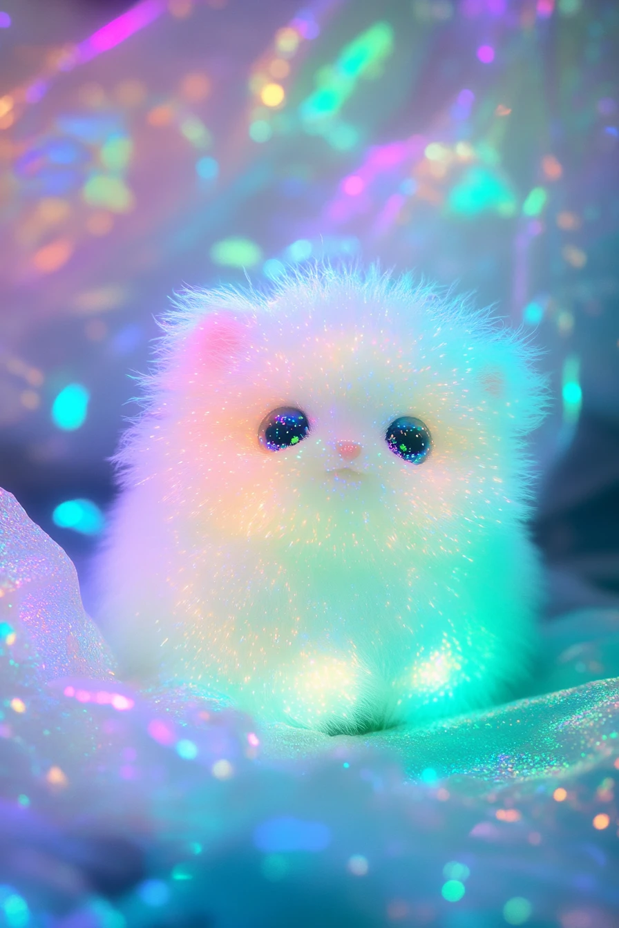 Adorable Créature Alien Néon dans la Lueur d’un Paysage Onirique Psychédélique