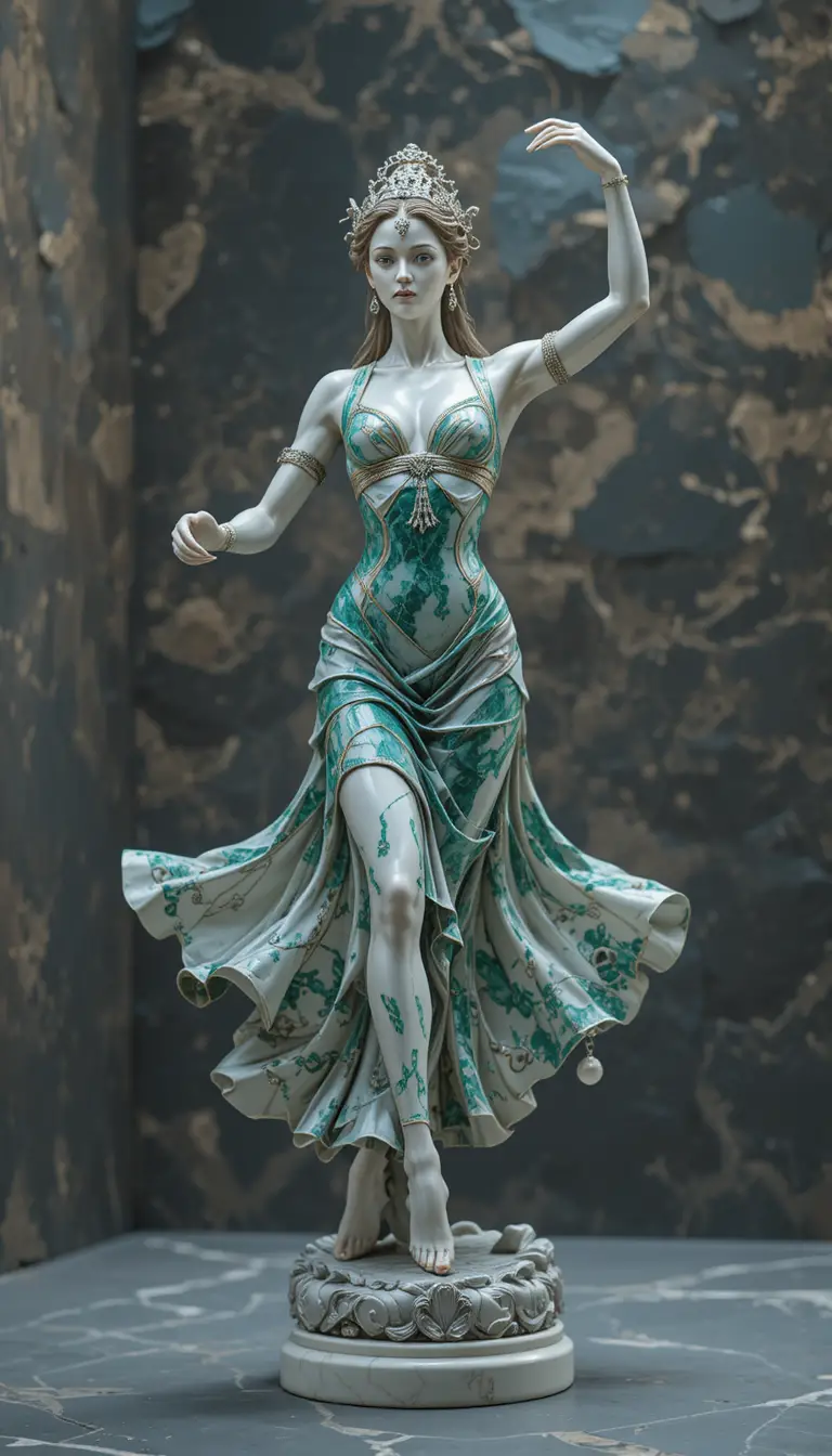 Elegante statuetta in malachite e argento in stile olografico