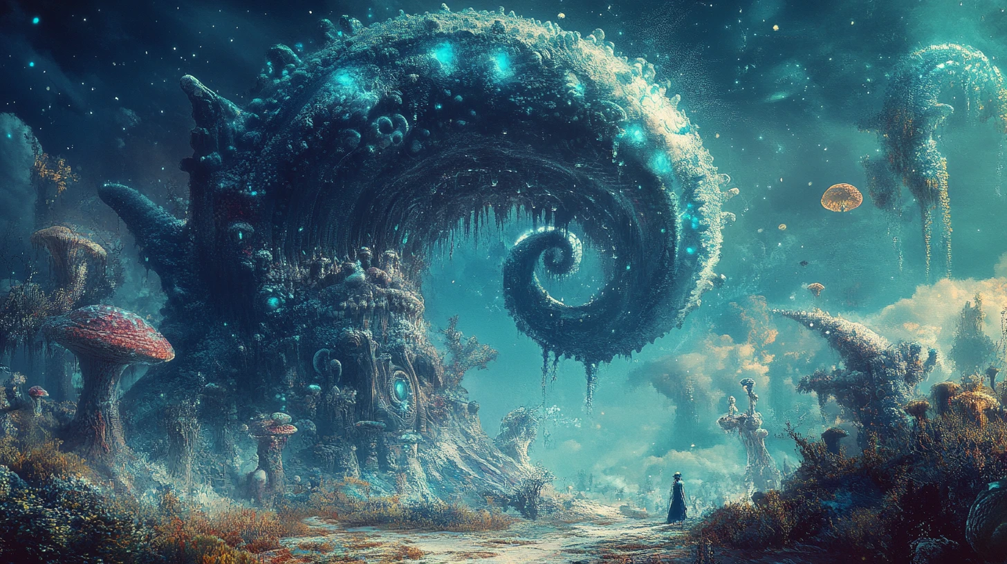Forme de vie extraterrestre surréaliste dans une scène d’illusion de fantasy sombre