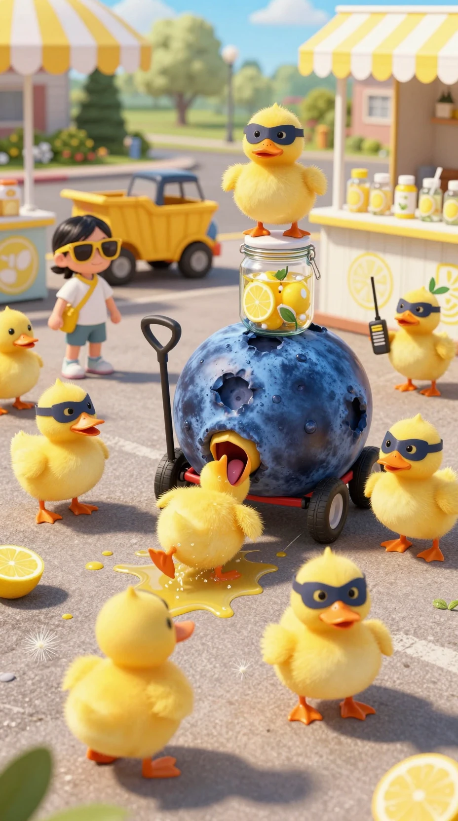 Atraco de patitos en un puesto de limonada en los suburbios