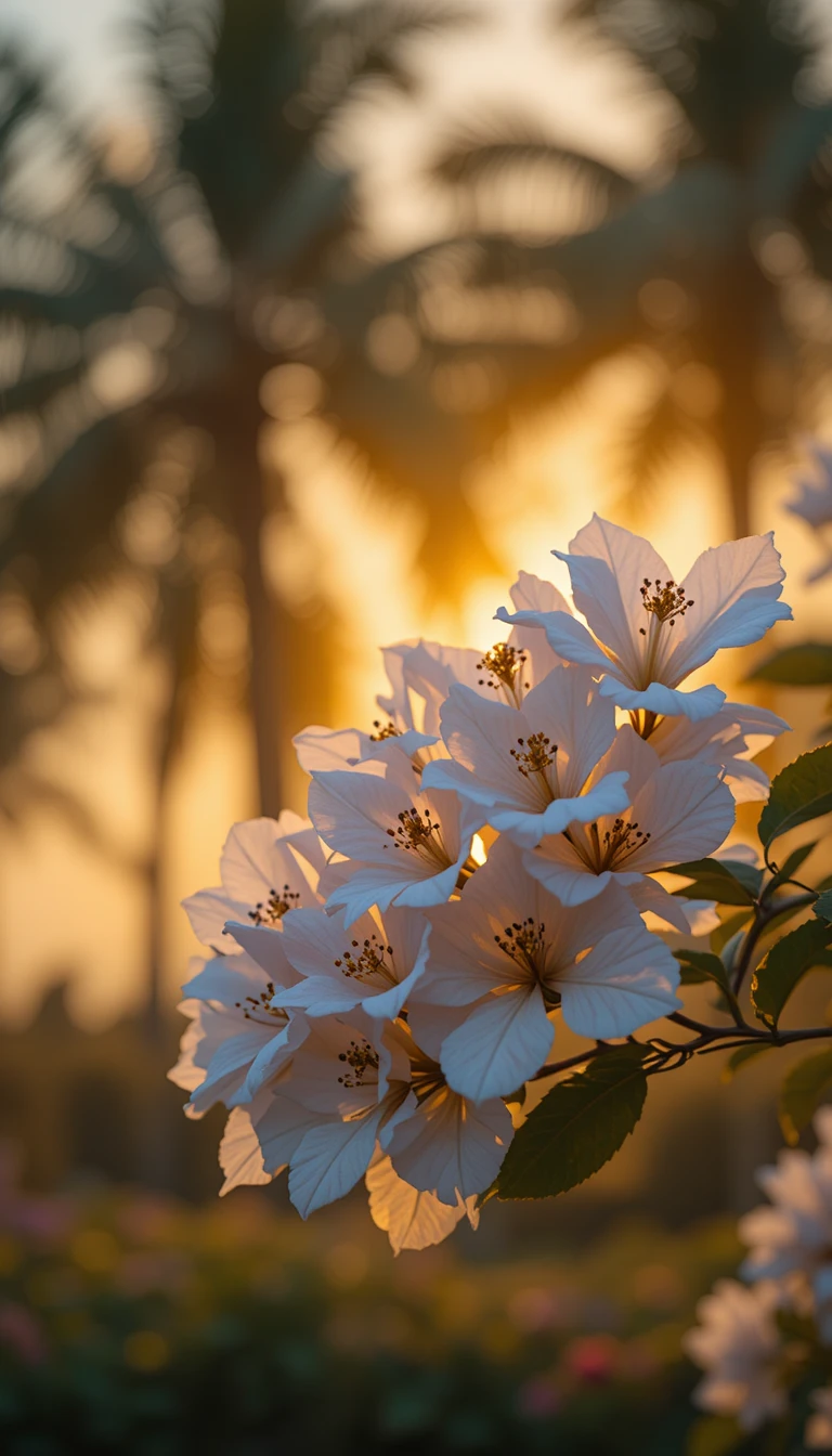 沐浴在溫暖夕陽光中的九重葛花