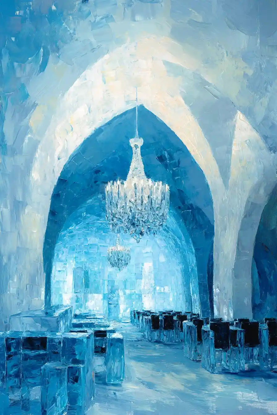 Impressionist Painting Of Icehotel Main Hall In Sweden