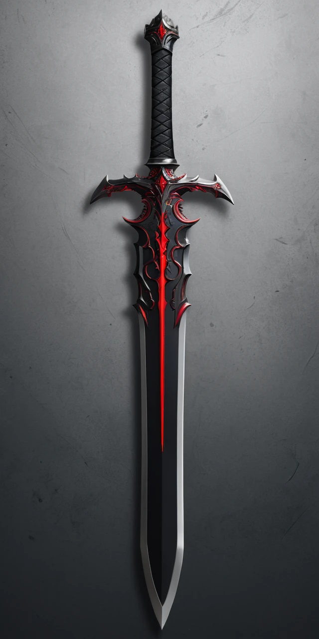 Espada digital preta elegante com nítidos detalhes em vermelho