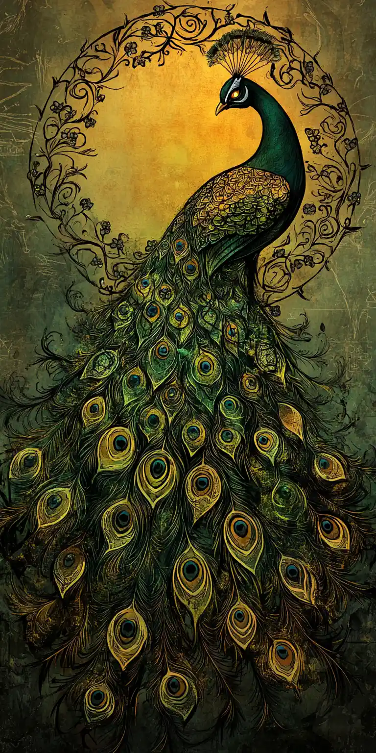 Paon de Dark Fantasy aux Yeux Occultes et Motifs Gothiques