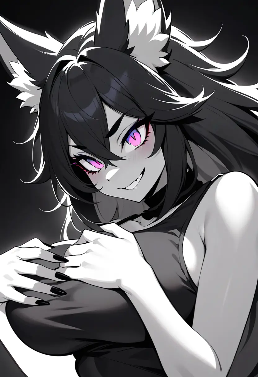 Mulher raposa furry gótica em pose sedutora em close
