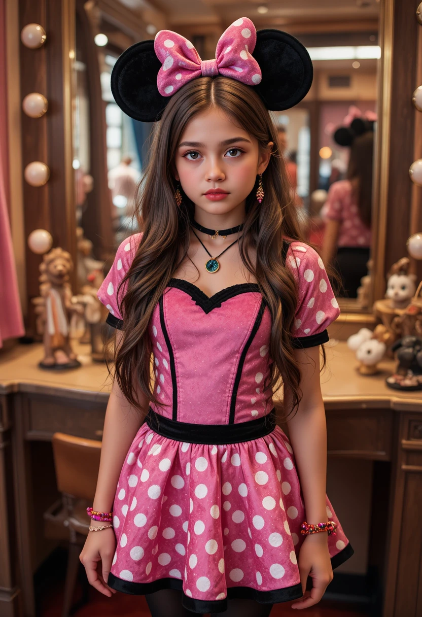 Jeune garçon déguisé en Minnie Mouse dans l’intérieur d’une boutique