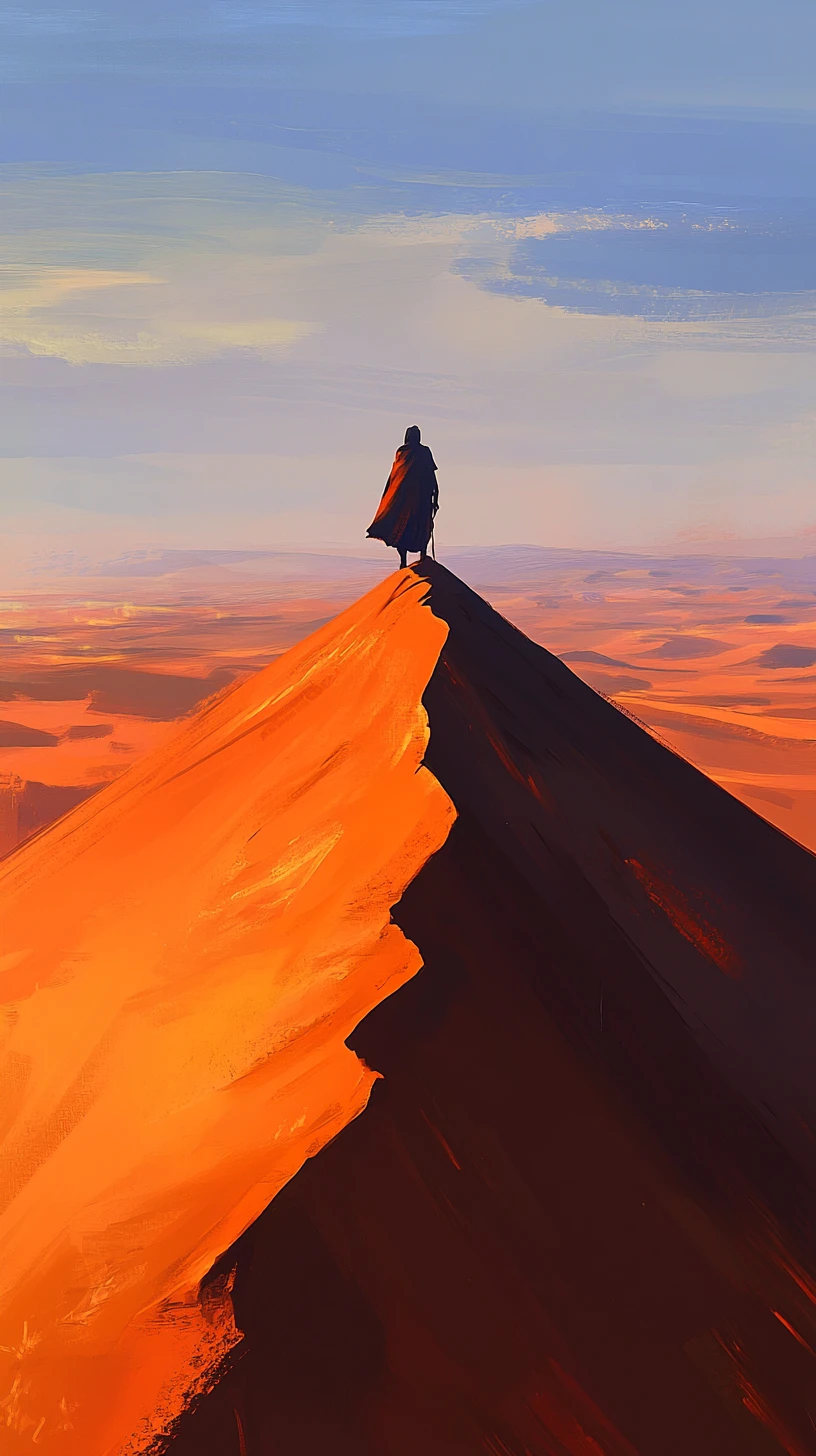 Cavaliere tuareg su un cammello che attraversa le dune del deserto del Sahara al tramonto