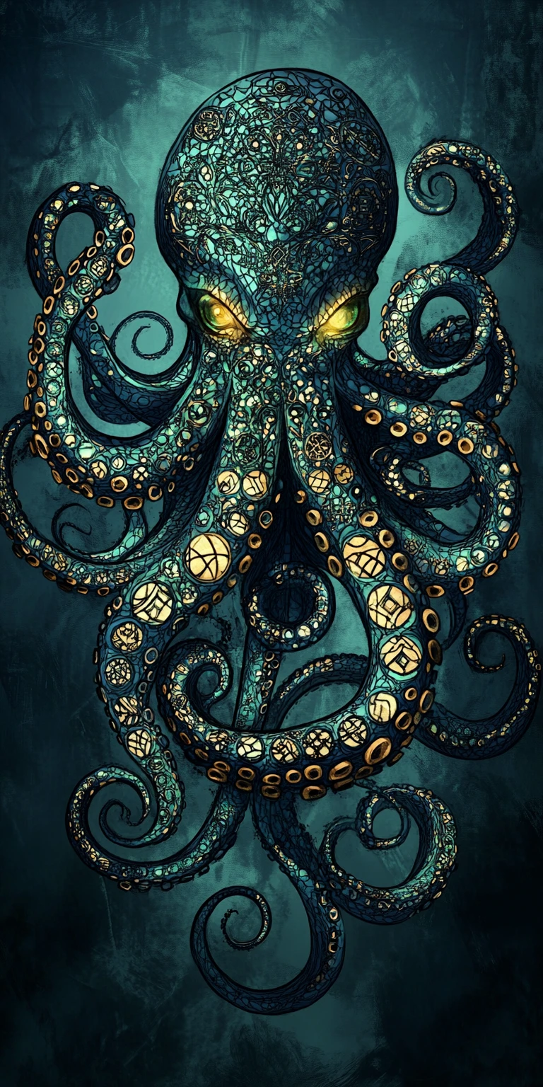 Ornate fantasy octopus with curling tentacles and runic patterns