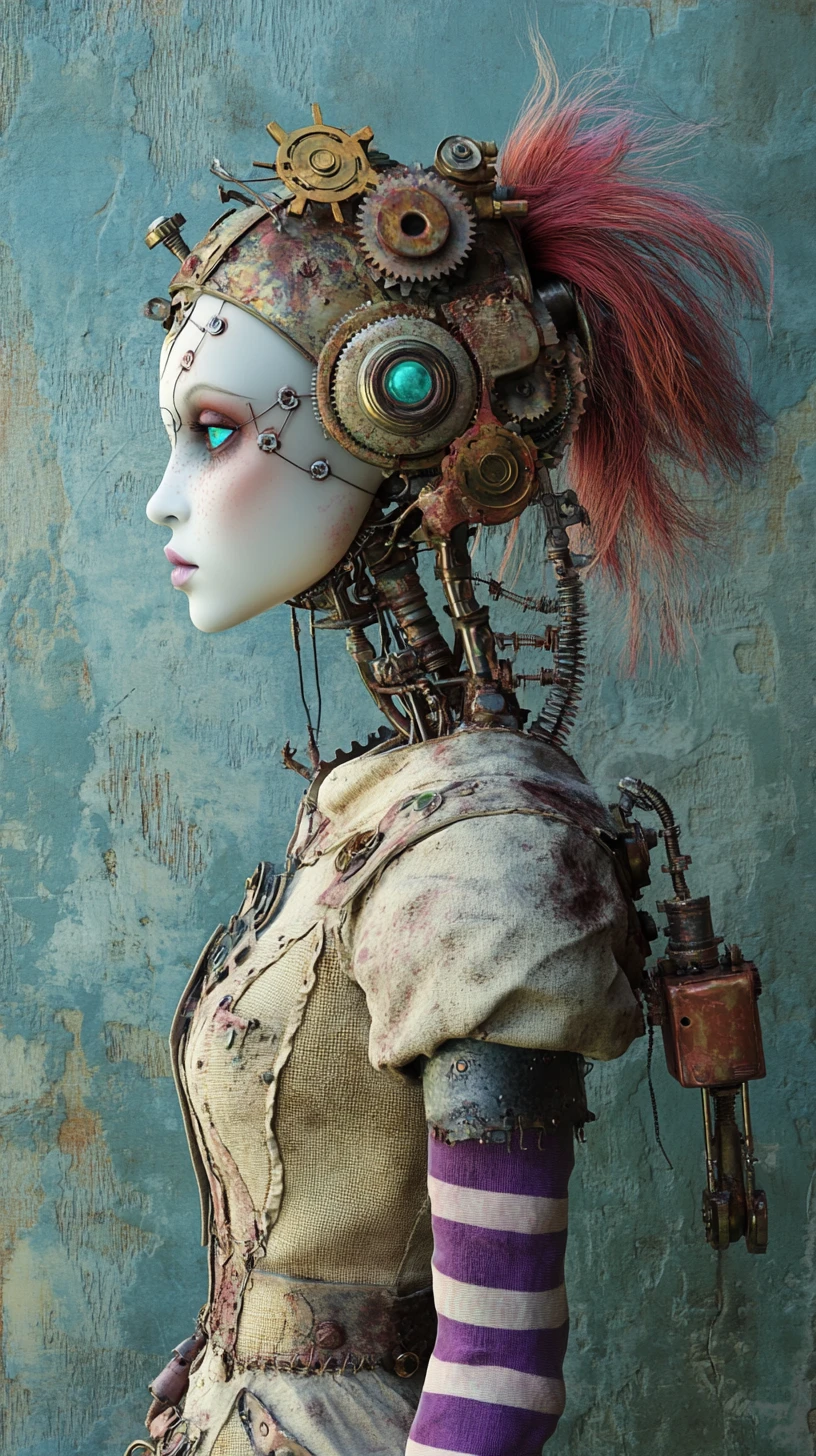 Steampunk-Gothic-Lumpenpuppe in Seitenansicht