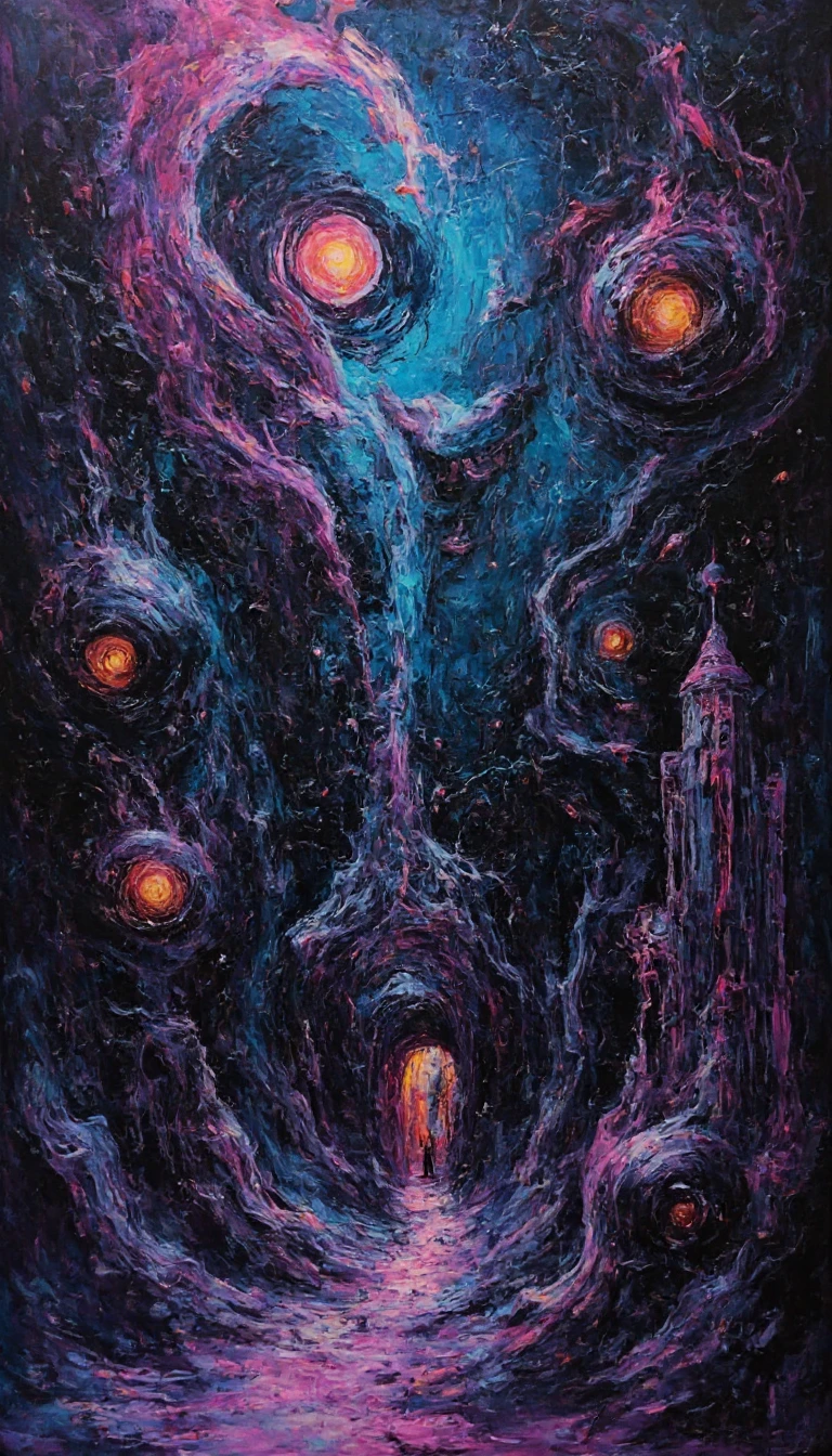 Cosmos neon surreal com formas celestiais retorcidas