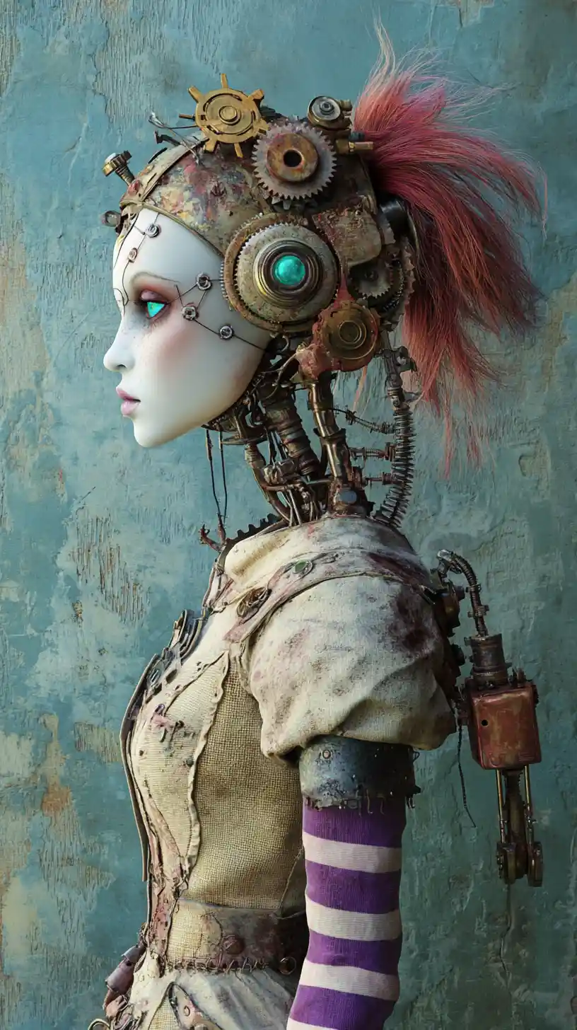Steampunk-Gothic-Lumpenpuppe in Seitenansicht