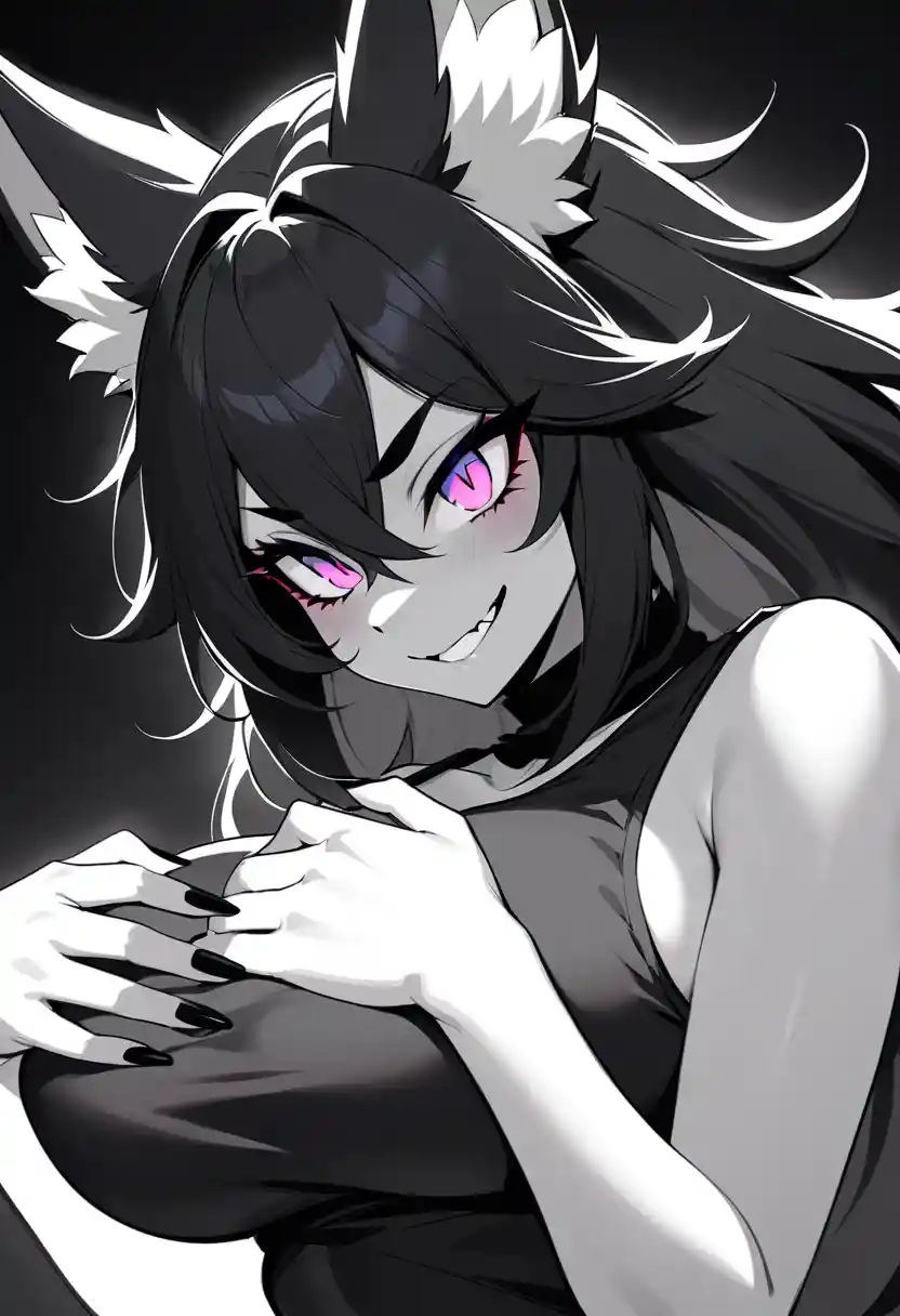 Mulher raposa furry gótica em pose sedutora em close