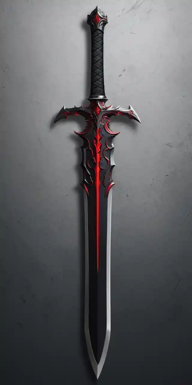 Espada digital preta elegante com nítidos detalhes em vermelho