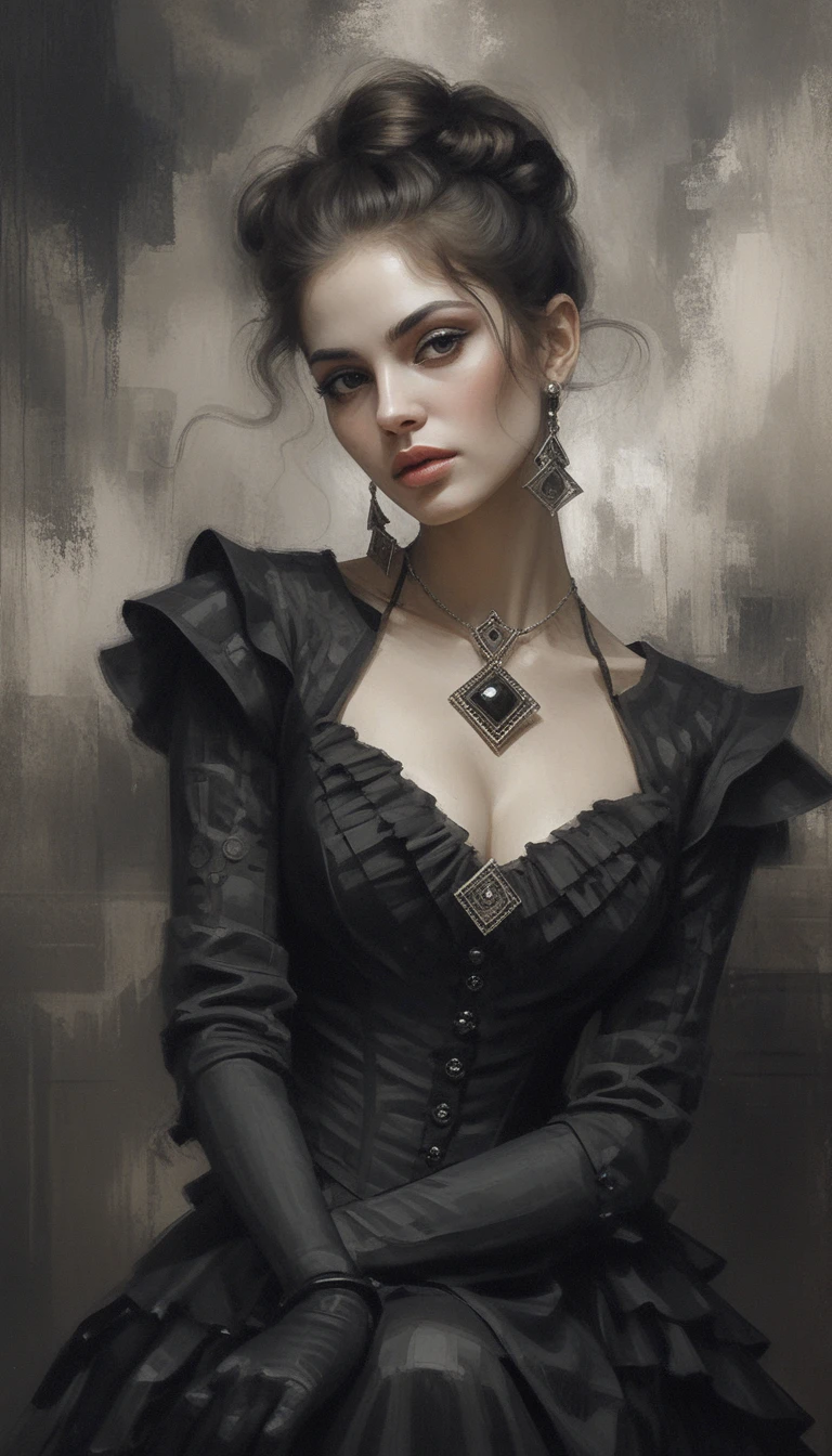 Mujer aristocrática elegante en retrato de fantasía monocromático