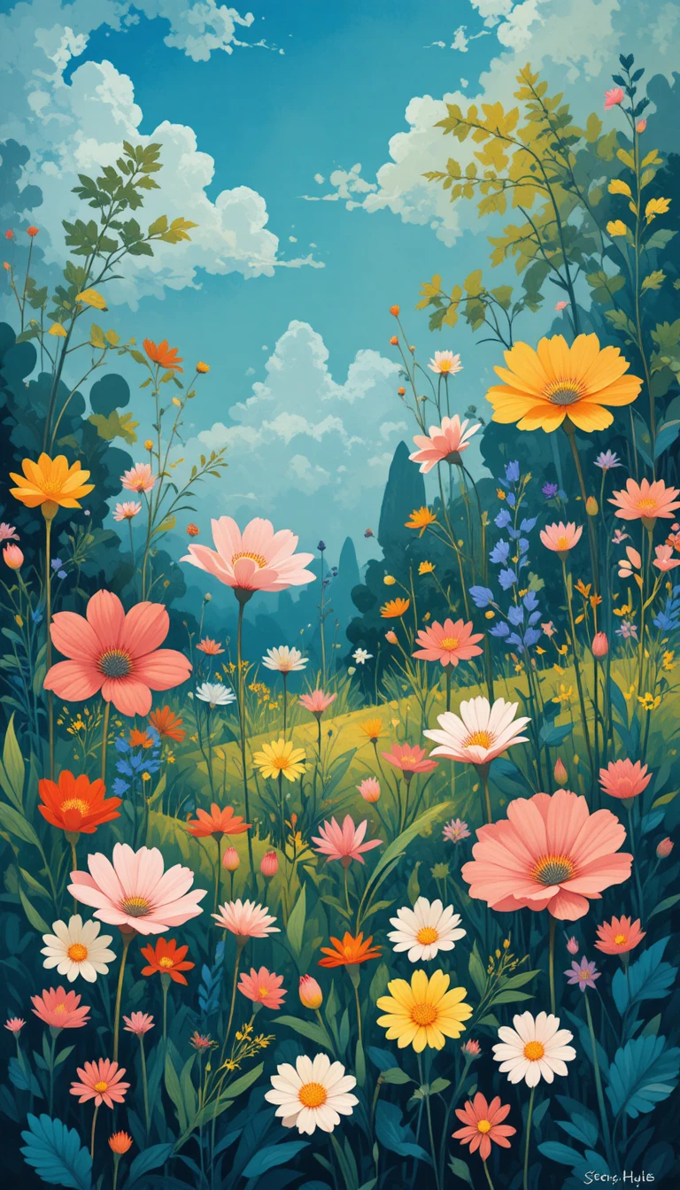 Illustrazione piatta infantile con fiori di campo e mughetti