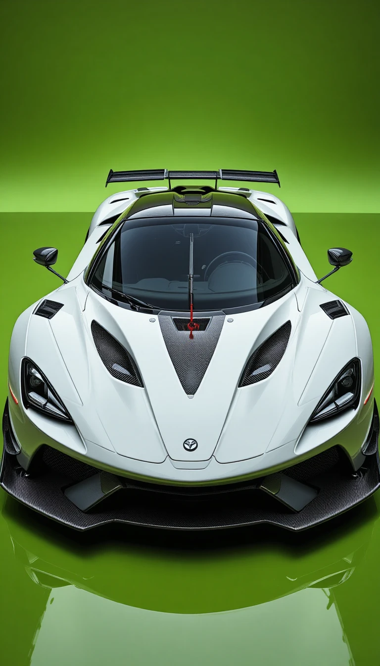 Hypercar bianca frontale in studio verde lime