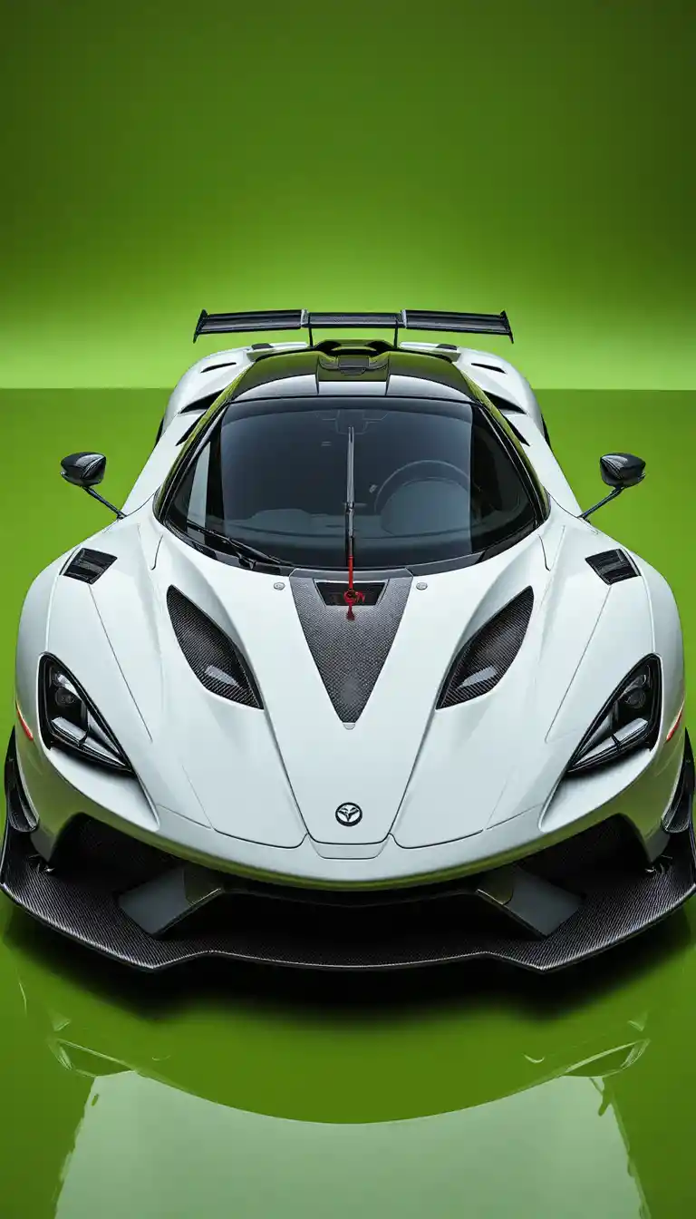 Hypercar bianca frontale in studio verde lime