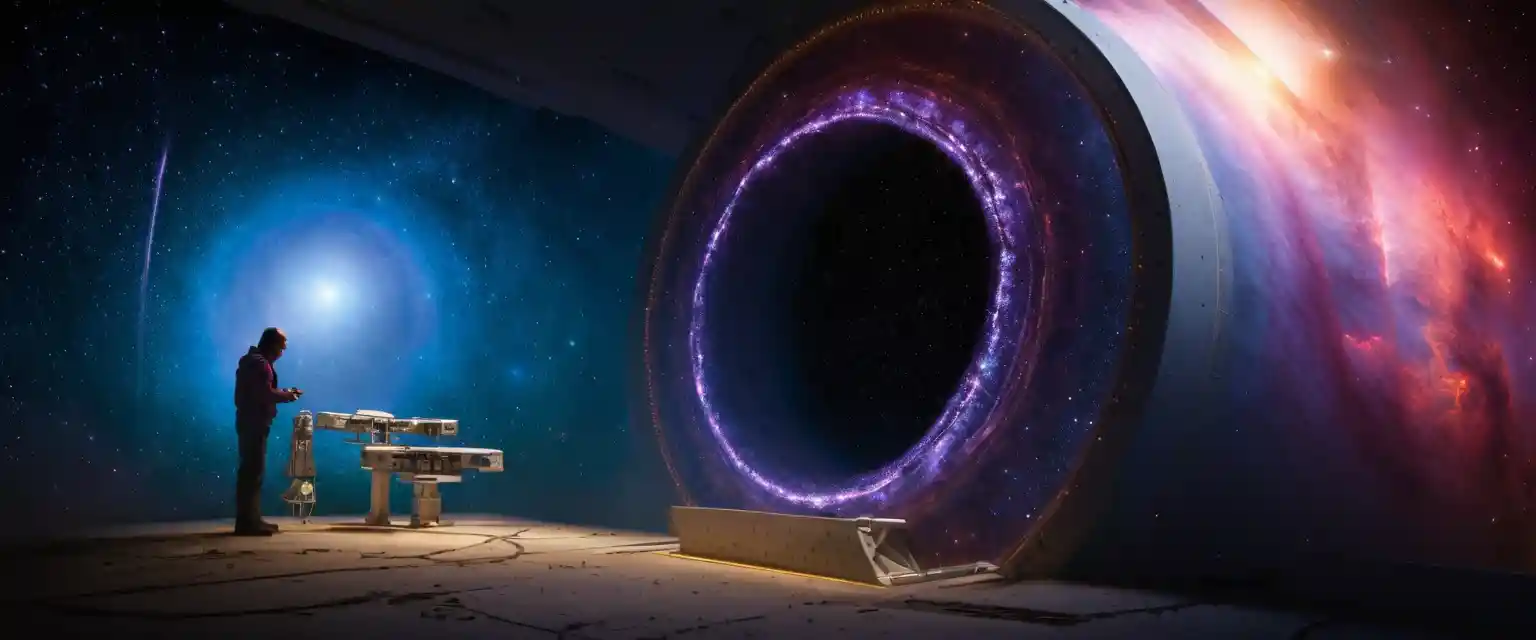 Estação espacial futurista flutuando na borda de uma nebulosa