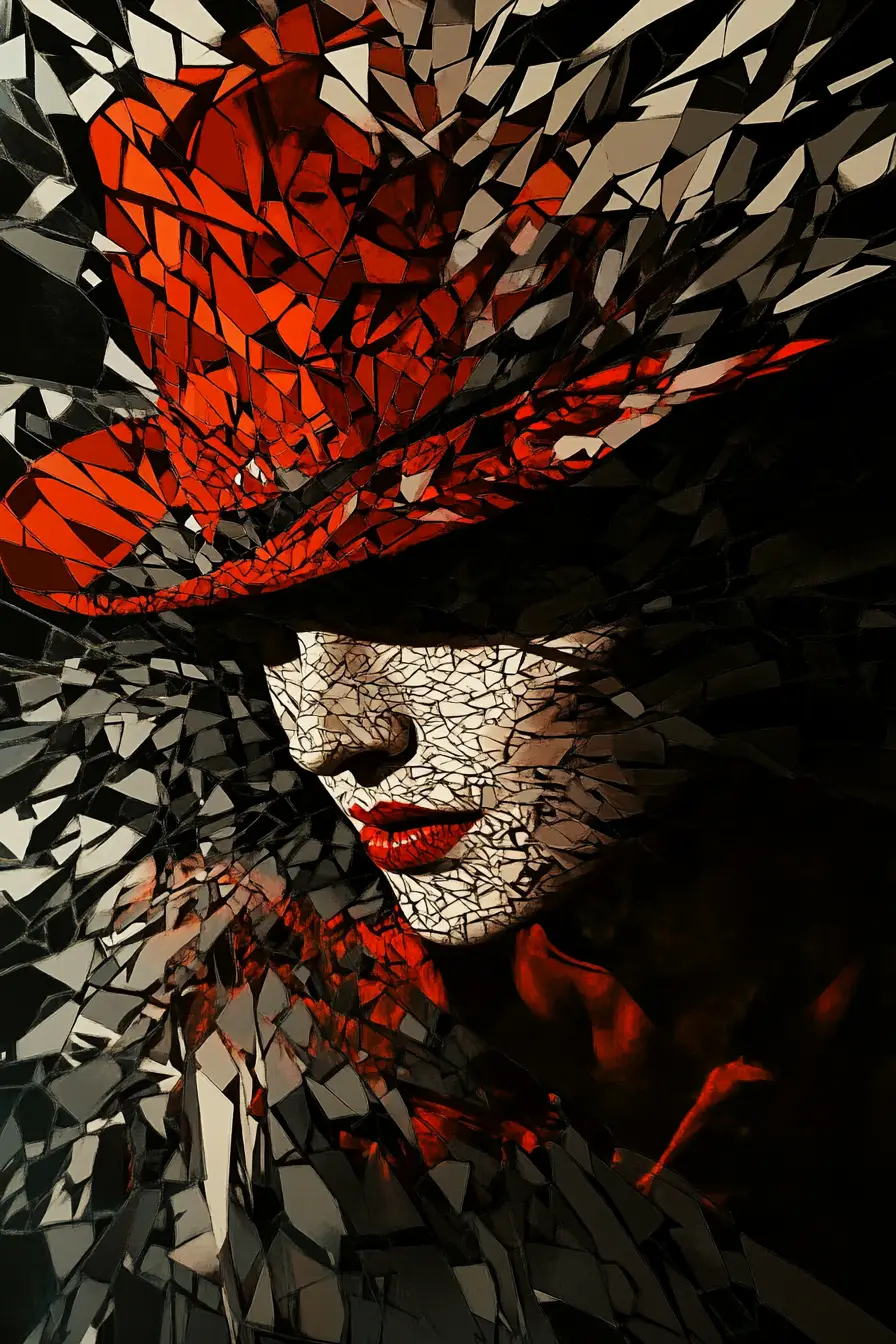 Portrait cubiste d’une femme mystérieuse dans une ombre profonde