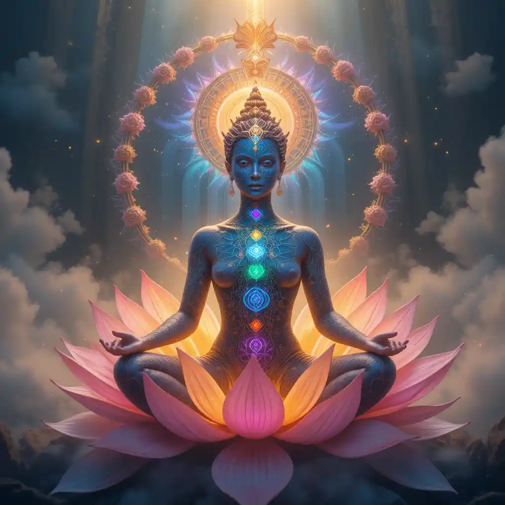 Radiant crown chakra lotus in luminous spiritual space