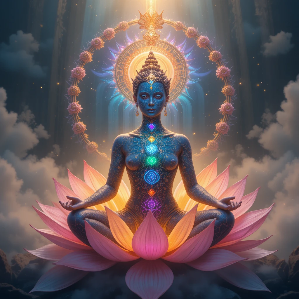 Loto radioso del chakra della corona in uno spazio spirituale luminoso