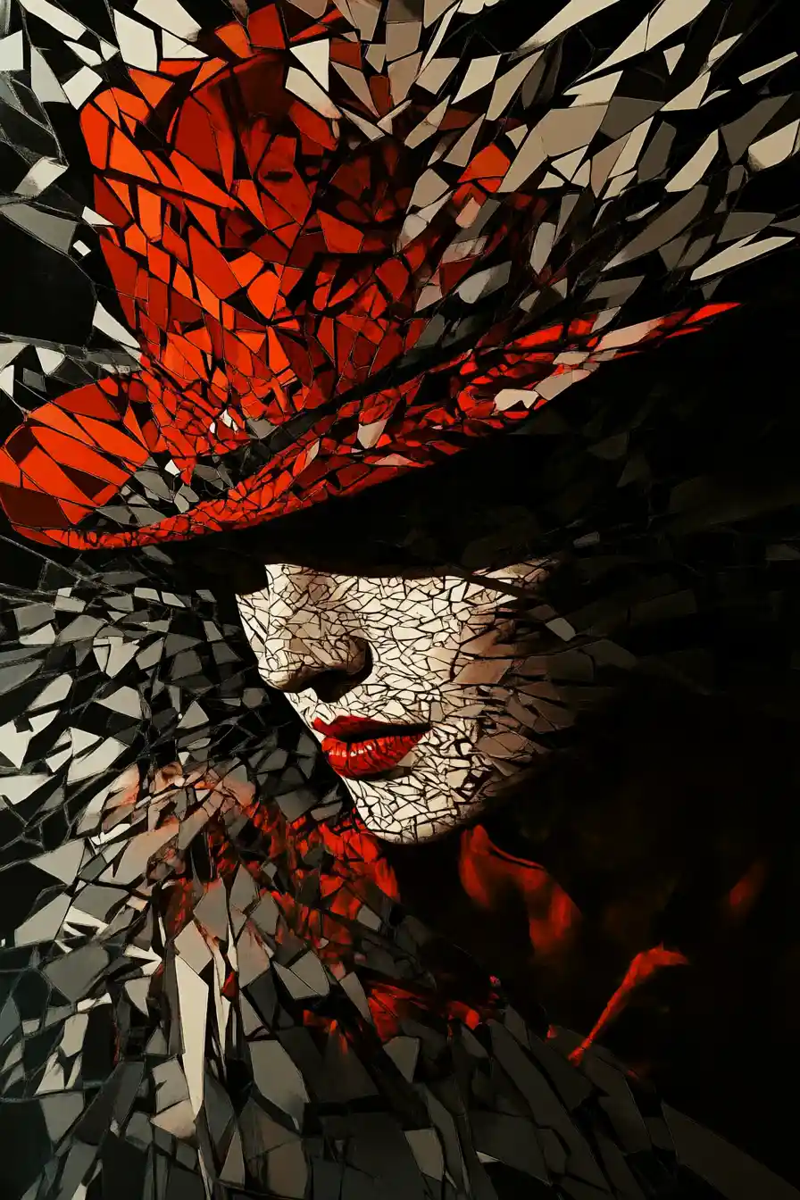 Portrait cubiste d’une femme mystérieuse dans une ombre profonde