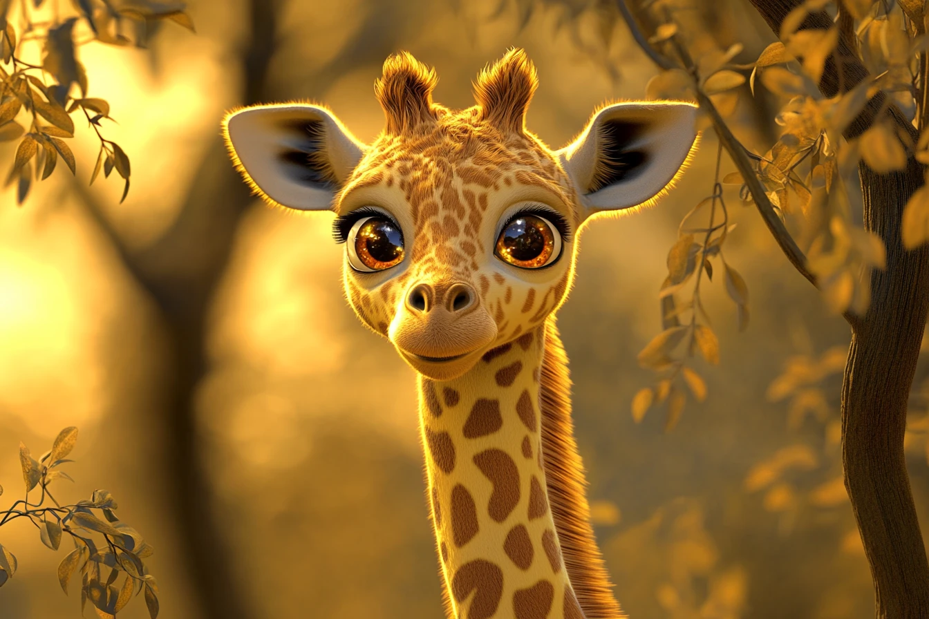 Baby-Giraffe im warmen Licht der Morgensonne auf der Savanne